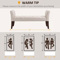 HOMCOM Upholstered Bedroom Bench with Button Tufted Design, End of Bed Bench with Arms and Solid Wood Legs, Beige(m-7)