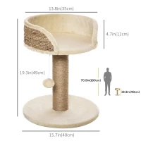 PawHut Cat Tree with Scratching Post, Toy Ball, Perch, Small Cat Tower for Indoor Cats - 16" x 16" x 19", Beige(m-3)