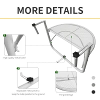 Outsunny Adjustable Balcony Hanging Railing Table, Metal Mounting Mini Wall Desk Storage Rack, Outdoor Flower Stand Serving Table Half Round, White(m-6)
