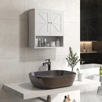 kleankin Farmhouse Bathroom Medicine Cabinet, Wall Cabinet with Barn Doors, and Adjustable Shelf for Laundry Room, White(m-8)