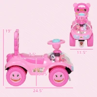 Qaba Foot to Floor Toddler Push Car w/ Horn, Light, Music, Anti-Over-Backwards Device & Underseat Storage, Pink(m-3)