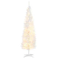 HOMCOM 6' Pre Lit Artificial Pencil Christmas Trees, Xmas Tree with Realistic Branches and Warm White LED Lights, White(m-2)
