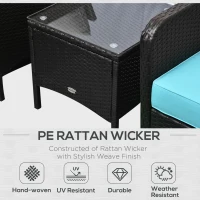 Outsunny 5 Pieces Wicker Patio Furniture Sofa Set Thick Padded Cushions, Outdoor PE Rattan Conversation Coffee Set with Armchairs, Footstools and Glass Top Table, Light Blue(m-4)