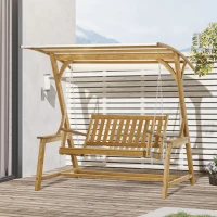 Outsunny 2 Seater Patio Swing Chair with Canopy and Hanging Chains, Wooden Porch Swing Glider, Outdoor Swing Loveseat, for Garden, Poolside, Backyard(m-10)
