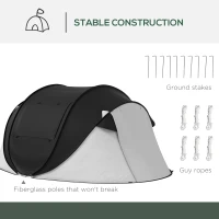 Outsunny Pop Up Tent with Porch and Carry Bag, 3000mm Waterproof, for 2-3 People Camping Hiking, Black(m-8)