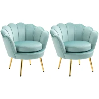 HOMCOM Elegant Velvet Fabric Accent Chair/Leisure Club Chair with Gold Metal Legs for Living Room, Set of 2, Green(m-11)