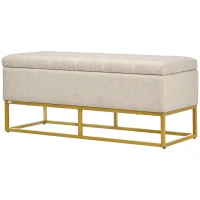 HOMCOM Storage Ottoman with Flip Top, Upholstered Storage Bench, Linen Fabric Footstool with Steel Legs for Living Room, Bedroom, Beige(m-11)