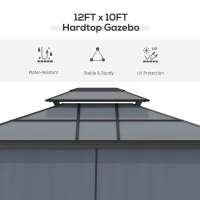 Outsunny 10' x 12' Hardtop Gazebo Canopy with Polycarbonate Roof, Aluminum Frame, Permanent Pavilion Outdoor Gazebo with Netting, for Patio, Garden, Backyard, Deck, Lawn, Black(m-4)