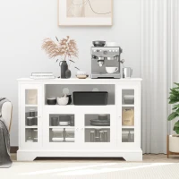 HOMCOM Sideboard Buffet Cabinet with Storage, Kitchen Cabinet Coffee Bar Cabinet with Glass Doors for Living Room, Kitchen, White(m-2)