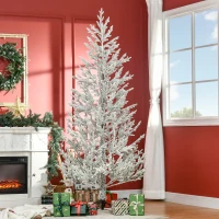 HOMCOM 7 Foot Snow Flocked Artificial Christmas Tree with 240 Fir Realistic Branches, Auto Open, Green(m-2)