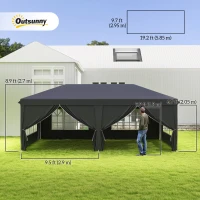 Outsunny 10' x 20' Pop Up Canopy Tent Outdoor Portable Easy Up Party Tent Garden Shade Shelter with Walls Carrying Bag, Black(m-3)