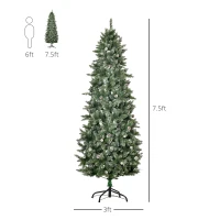 HOMCOM 7.5ft Unlit Snow-Dipped Fir Artificial Christmas Tree with Realistic Branches, Pine Cones and 1119 Tips(m-3)