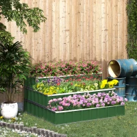 Outsunny 3 Tier Raised Garden Bed Outdoor Metal Patio Planter Box with Gloves,  4' x 4' x 2' for Backyard, Patio to Grow Vegetables, Herbs, and Flowers, Green(m-2)