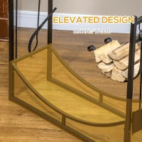 Outsunny 33" Firewood Rack Outdoor Indoor with 4-Piece Fireplace Tools, Firewood Holder with 2 Tiers, Curved Bottom Log Holder for Fireplace, Wood Stove, Hearth, Fire Pit, Black(m-6)