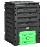 Outsunny Garden Compost Bin, 120 Gallon (450L) Garden Composter, BPA Free, with 80 Vents and 2 Sliding Doors, Lightweight & Sturdy, Fast Creation of Fertile Soil, Black(m-1)