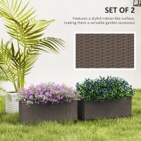 Outsunny 2 Pack 20 Inch Railing Flower Pots, Hanging Flower Pots with Hooks, Drainage Holes for Fence, Rattan Look, Brown(m-4)