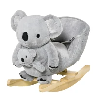 Qaba Baby Rocking Horse Koala Design Plush Stuffed Rocking Chair, Wooden Rocking Horse with Sound, Seat Belt for Boys and Girls Gift, Grey(m-11)