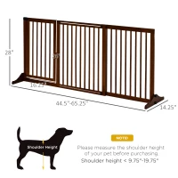 PawHut Freestanding Length Adjustable Wooden Pet Gate with Lockable Door 3 Panels, Brown(m-3)