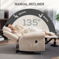 HOMCOM Manual Recliner Chair with Vibration Massage, Side Pockets, Microfibre Reclining Chair for Living Room, Cream White(m-5)
