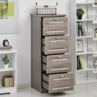 HOMCOM Tall Wooden 4 Drawer Vertical File Cabinet with Enclosed Storage for Letter/Legal Size, File Hangers and Lock, and Key, Grey Oak(m-2)