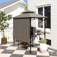 Outsunny 8' x 5' Grill Gazebo, Double Tiered Barbecue Grill Gazebo Shelter with Side Awning, 2 Side Shelves, 6 Hooks, Light Grey(m-9)
