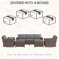 Outsunny 6-Piece Rattan Patio Furniture Set with 3-Seater Sofa, Swivel Rocking Chairs, Footstools, 2 Tier Table, Mixed Brown(m-8)