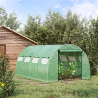 Outsunny 13' x 10' x 6.5' Walk-in Tunnel Greenhouse with 2 Zippered Mesh Doors & 10 Mesh Windows, Upgraded Gardening Plant Hot House with Galvanized Steel Hoops, Green(m-10)