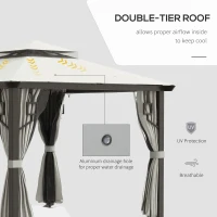 Outsunny 10' x 10' Patio Gazebo, Double Roof Outdoor Gazebo with Privacy Curtains, Mesh Netting, Aluminum Frame Outdoor Canopy Shelter, Cream White(m-4)