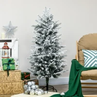 HOMCOM 4.5' Artificial Flocked Christmas Trees, with Snow Frosted Branches, Auto Open, Steel Base(m-10)