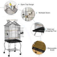 PawHut Bird Cage 57 Inch Flight Cage for Cockatiel, Conure with Rolling Stand, Pull Out Tray, Storage Shelf, Open Top(m-7)
