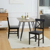 HOMCOM Farmhouse Wooden Dining Chairs Set of 2 with Cross Back, Black(m-10)