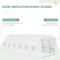Outsunny 19.7' x 9.8' x 6.6' Plastic Greenhouse Cover Replacement, Heavy Duty Waterproof Tarp for Hoop House, Sheeting with 12 Windows, Door & Reinforcement Grid, White(m-4)