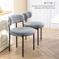 HOMCOM 2 Pieces Kitchen Chairs, Modern Dining Chairs w/ Berber Fleece Upholstery and Steel Legs for Living Room, Grey(m-4)