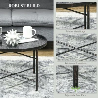 HOMCOM Coffee Table for Living Room, 24" Round Center Table with Hammered Tray Top and Metal Frame for Bedroom, Pewter(m-5)