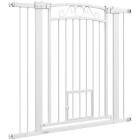 PawHut Dog Gate, Walk Through Pet Gate w/ Small Pet Door, Auto Close, for Doorways, House, Stair, 30"-41" W x 38" H(m-2)