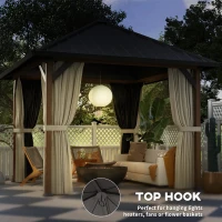 Outsunny 10' x 10' Hardtop Gazebo with Galvanized Steel Roof, Permanent Garden Gazebo with Netting and Curtains(m-9)