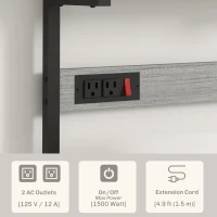 HOMCOM Kitchen Baker's Rack with Power Outlet, Coffee Bar Station with Adjustable Shelves and Hooks, Distressed Grey(m-4)