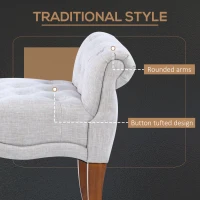HOMCOM Traditional Style End of Bed Bench, Upholstered Entryway Bench with Button Tufted and Rounded Arm, Light Gray(m-4)