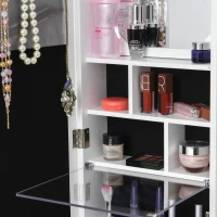 HOMCOM Jewelry Armoire with Mirror and 18 LED Lights, Wall-Mounted/Over-The-Door Cabinet with 3 Mountable Heights, White(m-8)