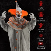 HOMCOM 6' Life Size Orange Haired Clown, Outdoor Halloween Decoration Animatronic, Sound and Motion Activated Light Up Eyes(m-7)