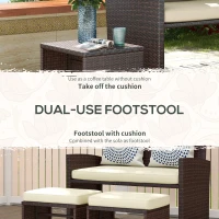 Outsunny 3 Pieces PE Rattan Patio Furniture with Cushions, Outdoor Wicker Conversation Sofa Sets w/ Footstools and Two Pillows, for Poolside, Backyard, Garden, Beige(m-6)