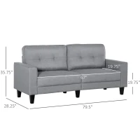 HOMCOM 3-Seater Sofa, Mid-Century Linen Couch with Upholstered Seat, Button-Tufted Back Cushion and Rubber Wood Legs for Living Room, Bedroom, Gray(m-3)