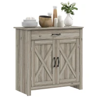 HOMCOM Farmhouse Sideboard Cabinet with Barn Doors Kitchen Buffet Cabinet with Drawer and Adjustable Shelf Gray Wash(m-11)