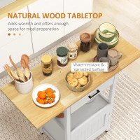 HOMCOM Foldable Kitchen Island with Storage Drawer, Wood Top Coffee Cart on Wheels, Kitchen Cart with Cabinet, White(m-6)