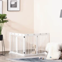 PawHut 29"H Freestanding Folding Pet Gate, Wooden Dog Barrier Fence, with 4 Panels and Dual Hinged Design for Doorways, or Stairs, White(m-2)
