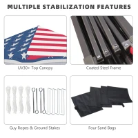 Outsunny 10' x 10' Pop Up Canopy Tent with Netting, Instant Tents for Parties, Height Adjustable, with Wheeled Carry Bag and 4 Sand Bags for Outdoor, Garden, Patio, American Flag(m-7)
