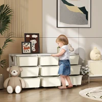 Qaba 29.5" 3 Tier Kids Storage Unit Dresser Tower w/ 9 Drawers, Cream White(m-2)