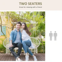 Outsunny 2-Person Hammock Chair Macrame Swing with Soft Cushion, Hanging Cotton Rope Chair for Indoor Outdoor Home Patio Backyard, White(m-5)