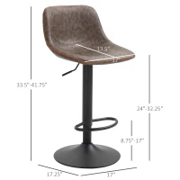 HOMCOM Adjustable Bar Stools, Swivel Bar Height Chairs Barstools Padded with Back for Kitchen, Counter, and Home Bar, Set of 2, Brown(m-3)