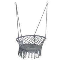 Outsunny Hanging Hammock Chair, Cotton Rope Porch Hammock Swing with Metal Frame and Cushion, Large Macrame Seat for Patio, Garden, Bedroom, Living Room,  Dark Grey(m-11)